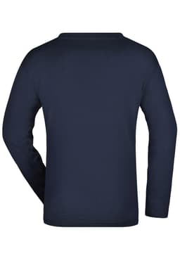 A navy long-sleeve men's T-shirt featuring a simple design and a logo.