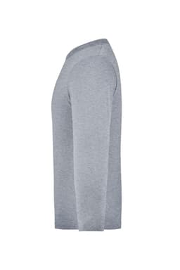 A grey long-sleeve shirt with a side view design. The shirt features a brand logo.