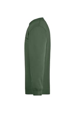 A green men's round sweat pocket jumper featuring a classic crew neckline and long sleeves. It has a logo.