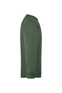 A green men's round sweat pocket jumper displayed from the side, featuring a logo on the front.