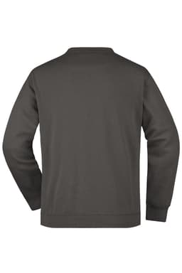A dark grey men's round sweat pocket jumper, showcasing a plain back design and long sleeves.