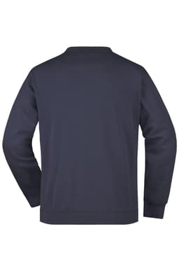 A men's round neck sweat pocket jumper in navy blue, featuring a simple design and a logo.