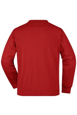 A red men's round sweat pocket jumper featuring a simple, clean back design and long sleeves.