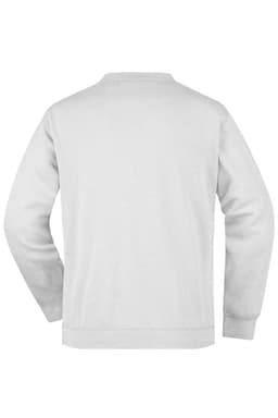 A light grey men's round sweat pocket jumper featuring a plain back design and a logo.