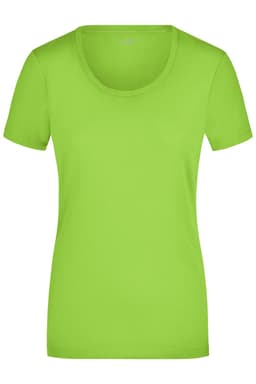 A bright green ladies' stretch round t-shirt with a classic scoop neck and short sleeves.