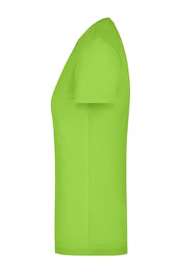 A bright green Ladies Stretch Round-T shirt with a fitted design and short sleeves.