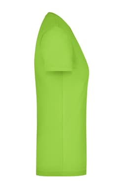 A bright green Ladies Stretch Round-T shirt displayed from the side, featuring a fitted silhouette.