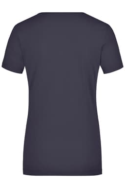 A women's navy T-shirt featuring a round neck and short sleeves, with a plain design and a logo.