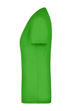 A green Ladies Stretch V-T t-shirt with a fitted style and short sleeves. The shirt has a subtle logo present.