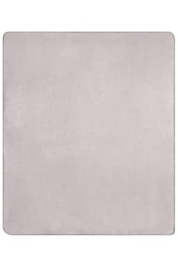 A soft, light grey bonded fleece blanket featuring a simple, smooth texture and edged with stitching.