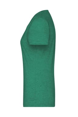 A green heather T-shirt with a classic fit and short sleeves, featuring a logo on the side.