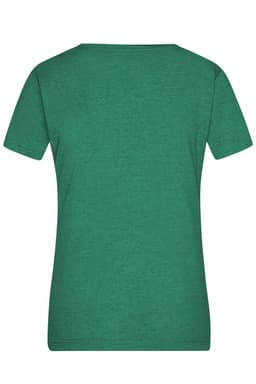 A green heather ladies t-shirt with a round neckline and short sleeves. The back view is featured, showing no visible branding.
