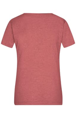 A ladies heather T-shirt in a muted pink shade, featuring a simple design with a logo.