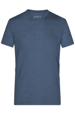 A men's heather T-shirt in a dark blue colour, featuring a round neckline and short sleeves. It includes a logo.