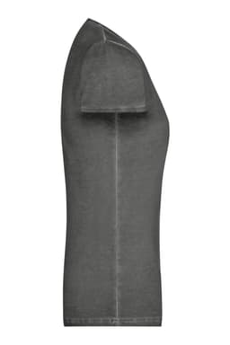 A grey ladies' T-shirt featuring short sleeves and a fitted design, with a logo on the side.
