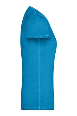 A turquoise ladies t-shirt with a fitted design, featuring a crew neckline and short sleeves.