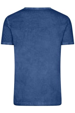 A men's T-shirt in a deep blue colour with a casual, textured appearance, featuring a logo on the back.