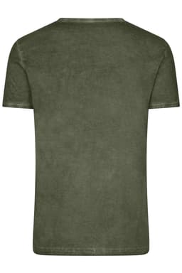 A men's short-sleeve T-shirt in an olive green colour, featuring a plain design and a logo.
