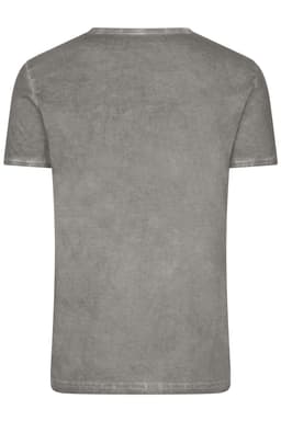 A grey men's t-shirt featuring a round neck and short sleeves, with a subtle textured finish.