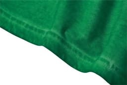 A close-up view of a green T-shirt, highlighting the fabric texture and stitching details. The shirt features a logo.