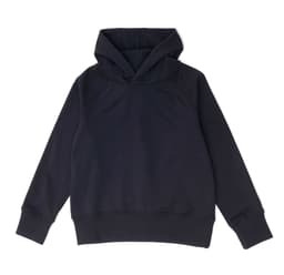 A navy blue kid's hoodie with a relaxed fit and a hood, featuring long sleeves and a plain design.
