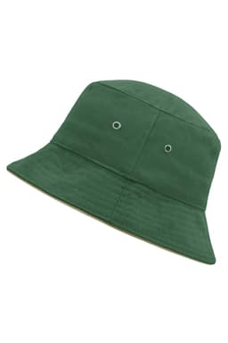 A green fisherman piping hat with a wide brim and ventilation eyelets, featuring a durable design.