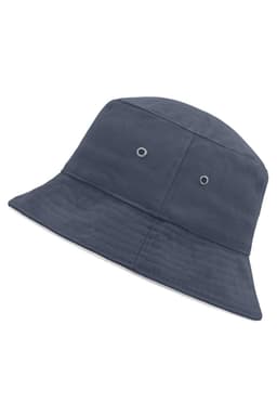 A navy blue fisherman piping hat with eyelets on the sides, featuring a simple bucket style design.