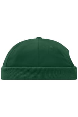 A green 6 panel chef cap featuring a ribbed band and a logo on the side.