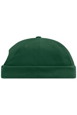 A green 6 panel chef cap featuring a ribbed band and a smooth top. It has a logo but no visible text.