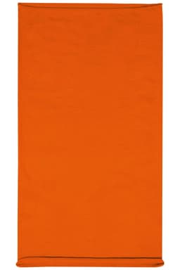An orange headband made from cotton, featuring a simple, solid design and incorporating a logo.