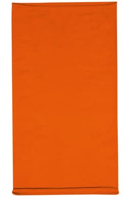 An orange headband made from cotton, featuring a simple design with a logo.