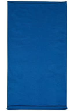 A blue cotton headband featuring a branding logo, displayed flat.