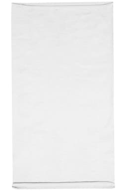 A white headband made of cotton fabric, featuring a logo. It is designed for headwear.