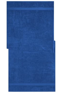 A blue sauna sheet made of soft fabric, featuring a ribbed design along the edges. It has a simple, solid colour.