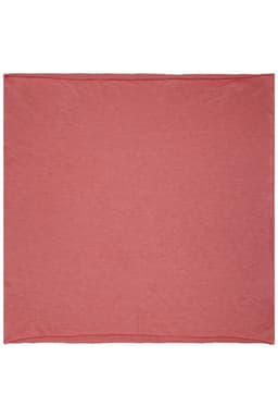 A heathered rust-coloured loop scarf displayed flat, featuring a soft fabric texture. It has a logo in one corner.