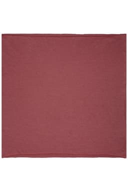 A maroon loop scarf, available in a soft fabric with a simple rectangular shape. Features a logo.