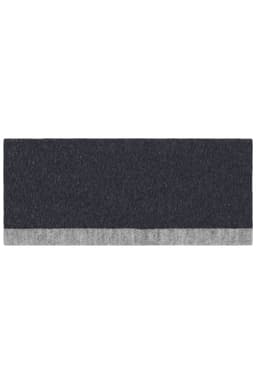 A reversible headband in dark grey with a lighter grey bottom band. It features a logo.