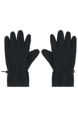 Black microfleece gloves with an elasticised wrist for a snug fit. Features a logo on the fabric.