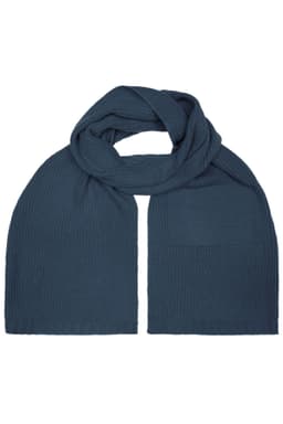 A textured navy blue scarf with a rectangular pocket feature, ideal for promotional use.