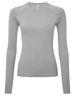 A long-sleeve women's baselayer in a light grey colour, featuring a simple design and fitted silhouette.