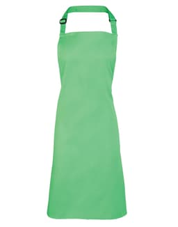 A green bib apron with a neck strap and adjustable buckle, designed for chefwear uniforms.