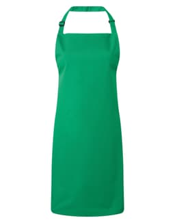 A green bib apron with adjustable neck strap and no visible branding. Suitable for chefwear and uniforms.