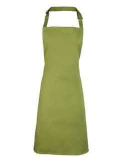 A plain green bib apron with an adjustable neck strap. It has a simple design and no visible branding.