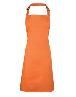 An orange bib apron featuring an adjustable neck strap and a simple design, suitable for kitchen use.
