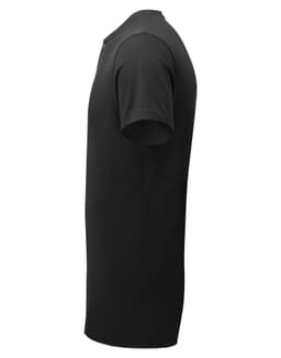 A black men's cotton-rich T-shirt with a crew neck and short sleeves, featuring a logo.