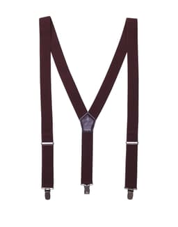 Burgundy Clip-On Trouser Braces featuring adjustable straps and metal clips, designed for holding trousers up.