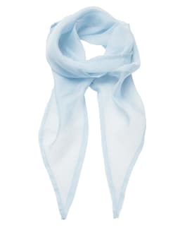 A light blue chiffon scarf with a soft, flowing texture, designed for stylish layering.