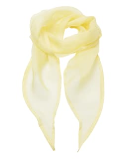 A light yellow chiffon scarf with a flowing design and soft texture, featuring an unembellished appearance.