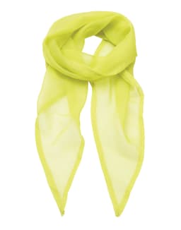A bright yellow chiffon scarf, lightweight and sheer, featuring a classic design with pointed ends.