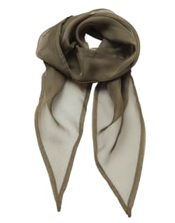 A lightweight chiffon scarf featuring a blend of olive green and cream shades, with a smooth, flowing texture.